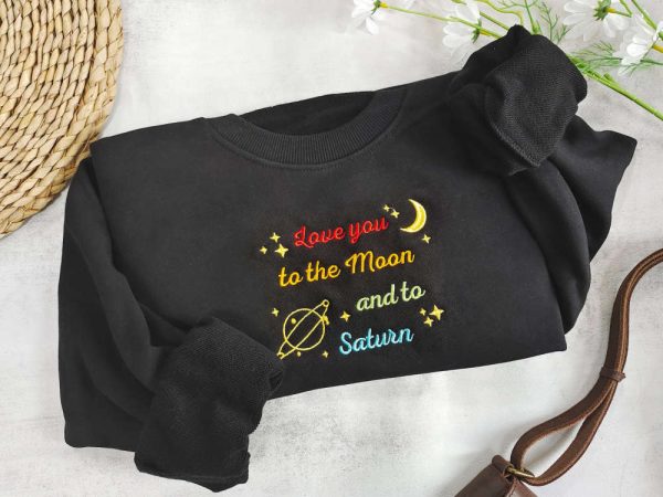 Moon & Saturn Embroidered Sweatshirt 2D Crewneck Sweatshirt Best Gift For Family