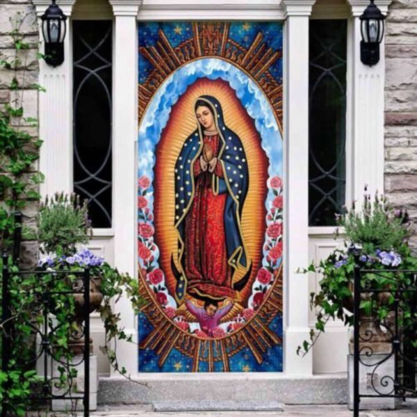 Mother Mary Roses Door Cover: Elegant Floral Decor for a Serene Entrance