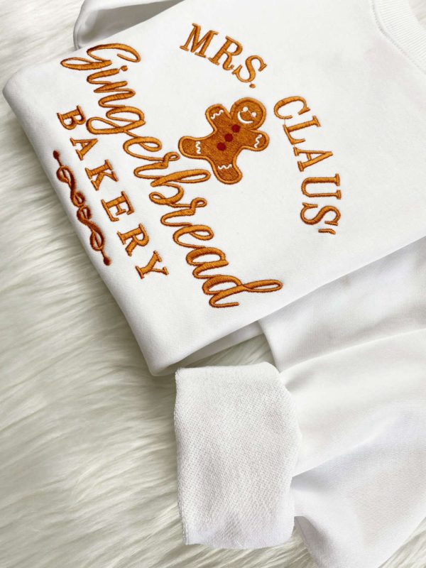 Mrs. Clause Gingerbread Embroidered Sweatshirt, Embroidered Sweatshirt For Christmas