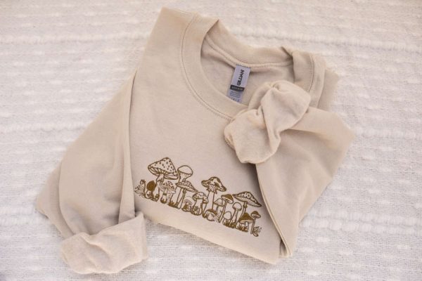 Mushroom Embroidered Crewneck Sweatshirt, Mushroom Embroidery Design For Family