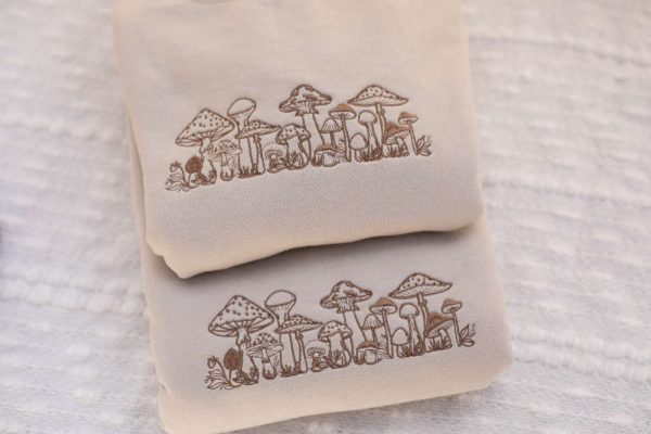 Mushroom Embroidered Crewneck Sweatshirt, Mushroom Embroidery Design For Family