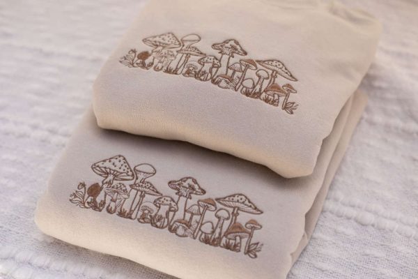 Mushroom Embroidered Crewneck Sweatshirt, Mushroom Embroidery Design For Family