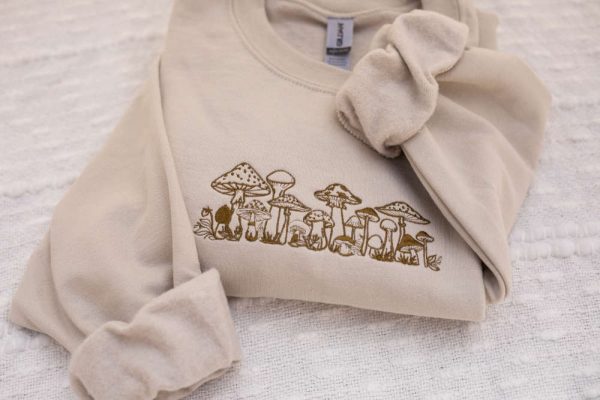 Mushroom Embroidered Crewneck Sweatshirt, Mushroom Embroidery Design For Family