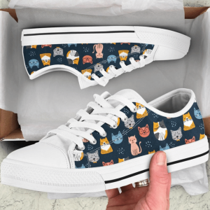 Navy Cute Cat Low Top Shoes:…