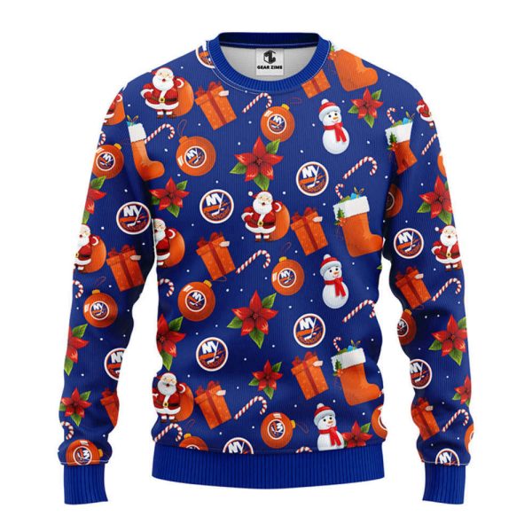 New York Islanders Santa Claus Snowman  Christmas Ugly Sweater, Gift For Christmas