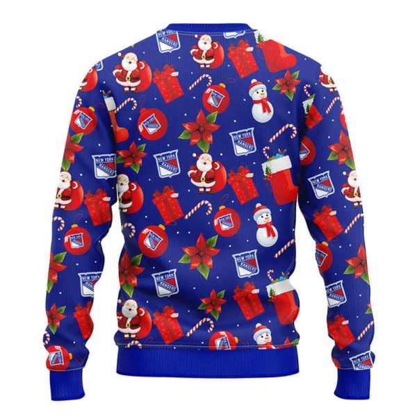 New York Rangers Santa Claus Snowman Christmas Ugly Sweater, Gift For Christmas