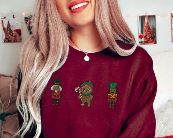 Nutcracker Sweatshirt Embroidered Gingerbread Man Sweater, Gift For Christmas