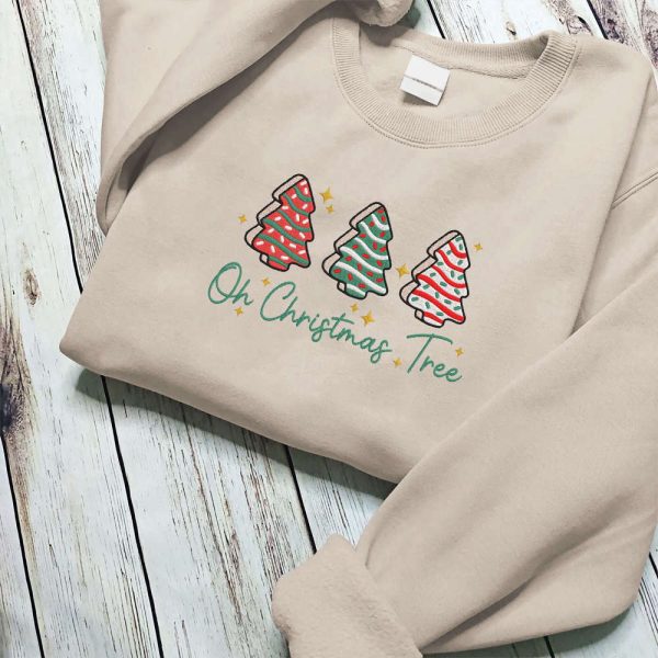Oh Christmas Tree Embroidered Sweatshirt, Christmas Sweatshirt Gift For Family