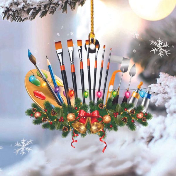 Palette With Watercolor Brushes Christmas Ornament Xmas 2023 Hanging Decoration Painter Gifts