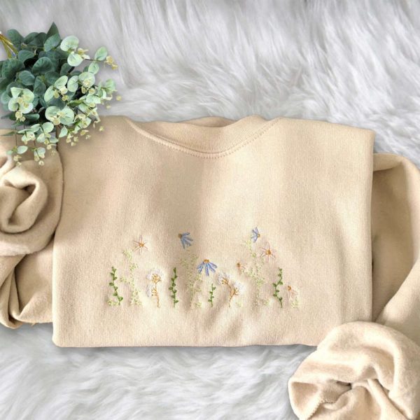 Pastel Floral Embroidered Sweatshirt Crewneck Sweatshirt Gift For Family