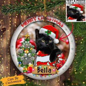 Personalized Black Cat Christmas Ornament Cat…