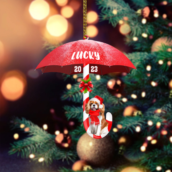 Personalized Cavalier King Charles Under Umbrella Christmas Ornament Custom Decor Christmas Tree