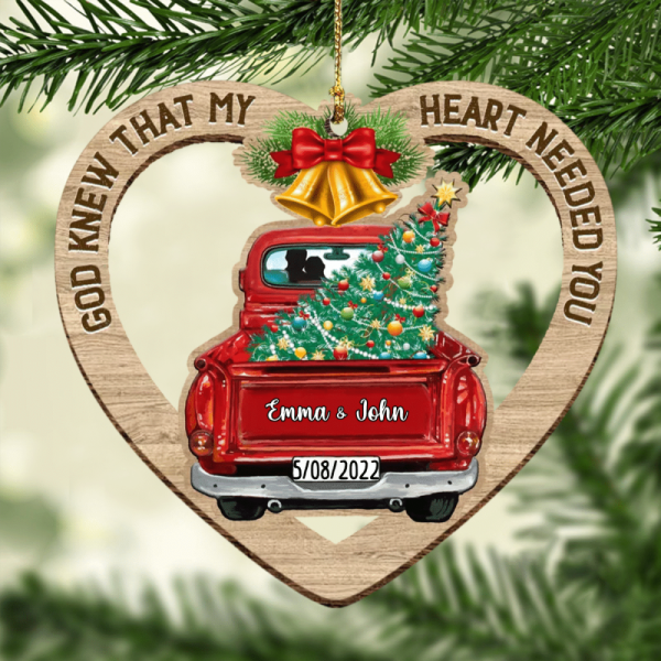 Personalized Couple Red Truck Christmas Ornament   for Husband & Wife