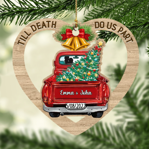 Personalized Couple Red Truck Christmas Ornament   for Husband & Wife