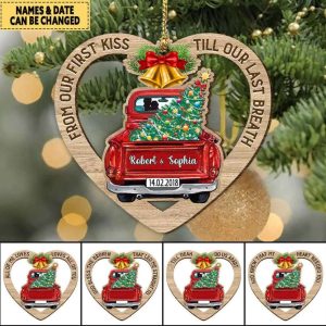 Personalized Couple Red Truck Christmas Ornament…