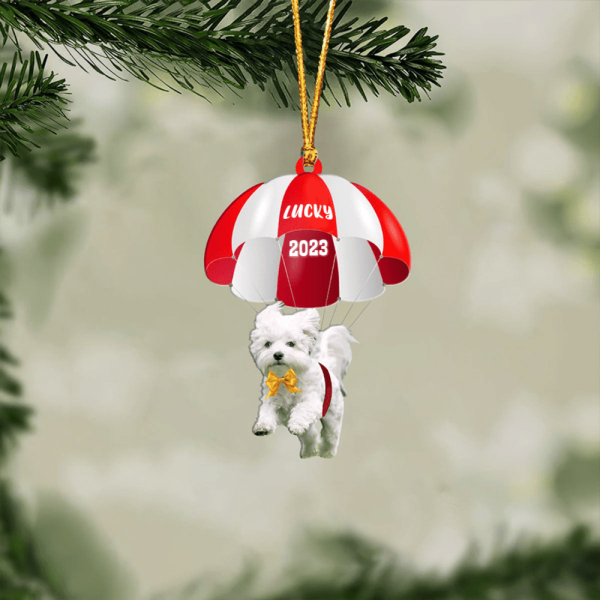 Personalized Cute Funny Maltese Fly With Parachute Christmas Ornament For Decor