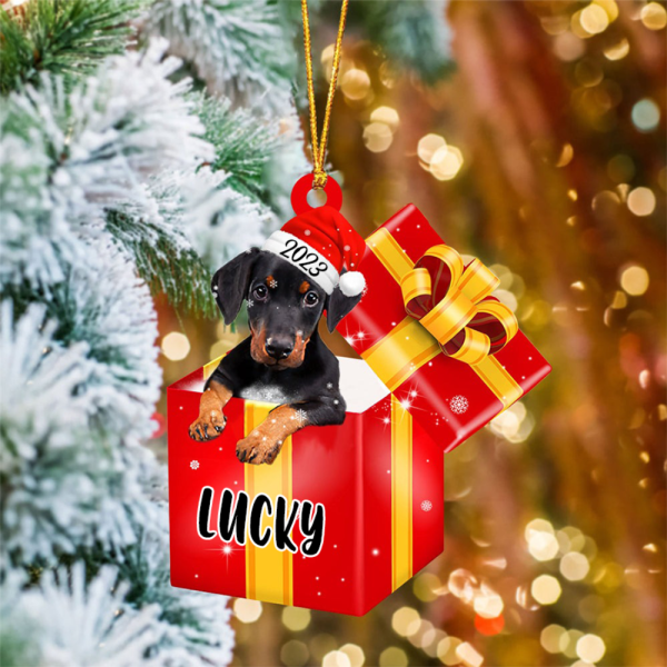 Personalized Doberman In Red Gift Box Christmas Ornament  Decor Christmas Tree