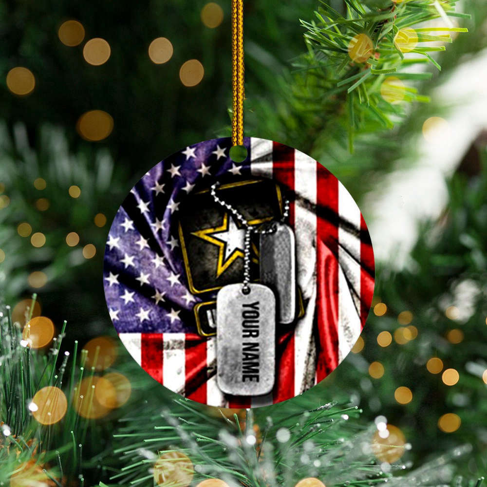 Personalized Dog Tag Army Ornament American Flag Patriotic US Army Veteran Christmas Gift - Furlidays