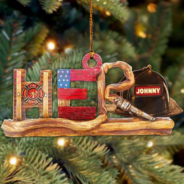 Personalized Firefighter American Hero Ornament Christmas Tree Hanging Holiday Decoration