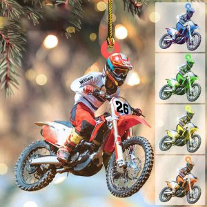 Personalized Motocross Biker Christmas Ornament Custom Name and Number for Men