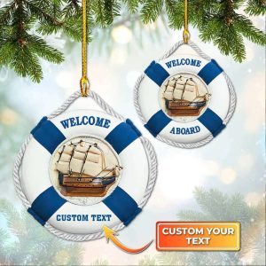 Personalized Nautical Life Ring Ship Ornament…