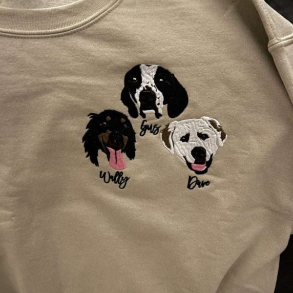 Personalized Pet Photo Embroidered Sweatshirt 2D Crewneck Sweatshirt For Pet Lover