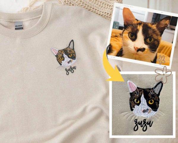 Personalized Pet Photo Embroidered Sweatshirt 2D Crewneck Sweatshirt For Pet Lover