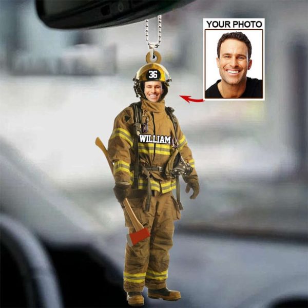 Personalized Photo Firefighter Car Hanging Ornament Gift For Firefighter Hero