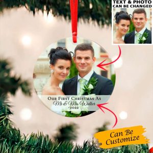 Personalized Photo First Christmas Married Ornament…