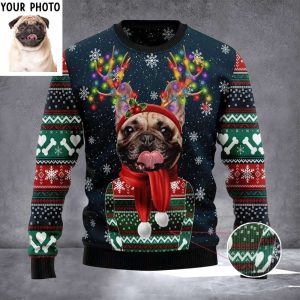 Personalized Photo Pug Ugly Christmas Sweater…