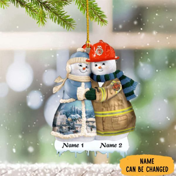 Personalized Snowman Couple Firefighter Ornament Christmas Ornaments Firefighter 2023