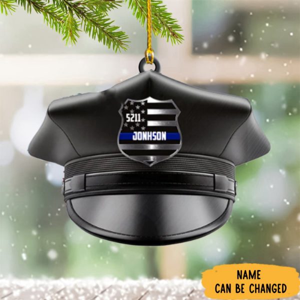 Personalized Thin Blue Line Ornament Police Hat Ornament Christmas Tree Decorations