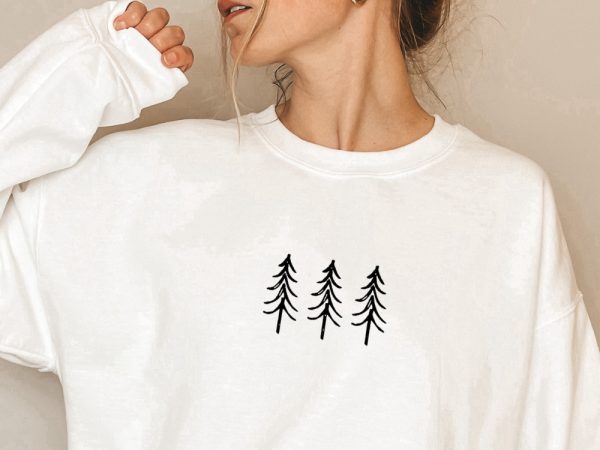 Pine Tree Trio Embroidered Crewneck Sweatshirt, Christmas Embroidery Sweater For Family