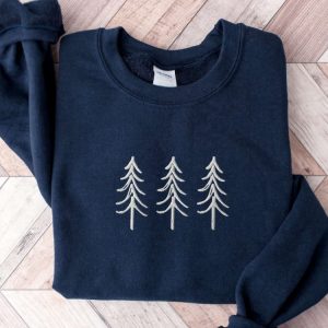 pine tree trio embroidered crewneck sweatshirt winter sweater christmas embroidery sweater camping apparel cozy loungewear 2.jpeg