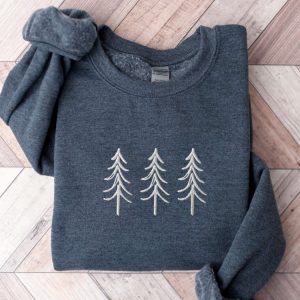 pine tree trio embroidered crewneck sweatshirt winter sweater christmas embroidery sweater camping apparel cozy loungewear 4.jpeg