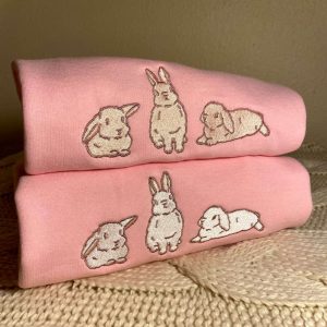 Pink Bunny Embroidered Sweatshirt 2D Crewneck…