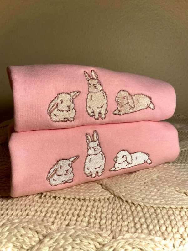 Pink Bunny Embroidered Sweatshirt 2D Crewneck Sweatshirt For Family