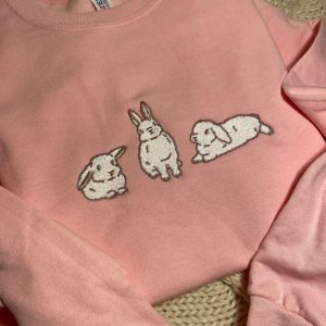 pink bunny embroidered sweatshirt 2d crewneck sweatshirt for family 1 1.jpeg