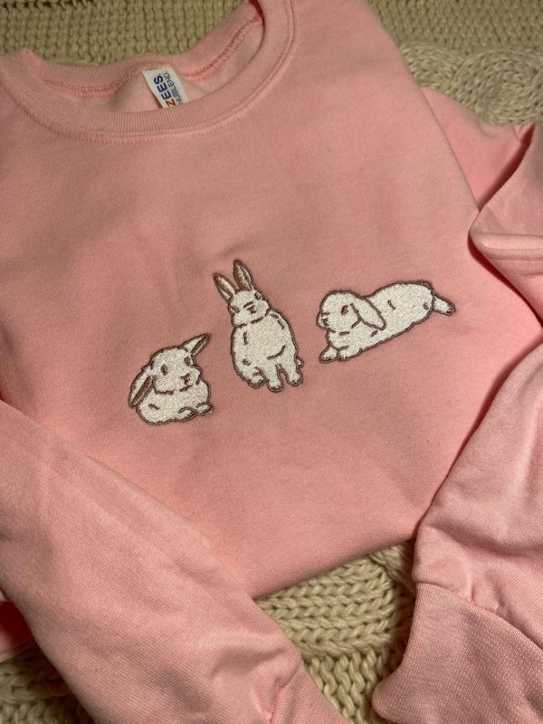 Pink Bunny Embroidered Sweatshirt 2D Crewneck Sweatshirt For Family