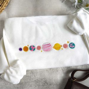 Pink Planets Embroidered Sweatshirt 2D Crewneck…