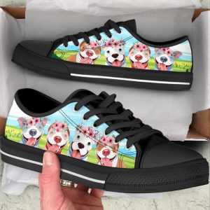 pitbull dog floral wreath low top shoes canvas sneakers casual shoes for men and women dog mom gift 1.jpeg