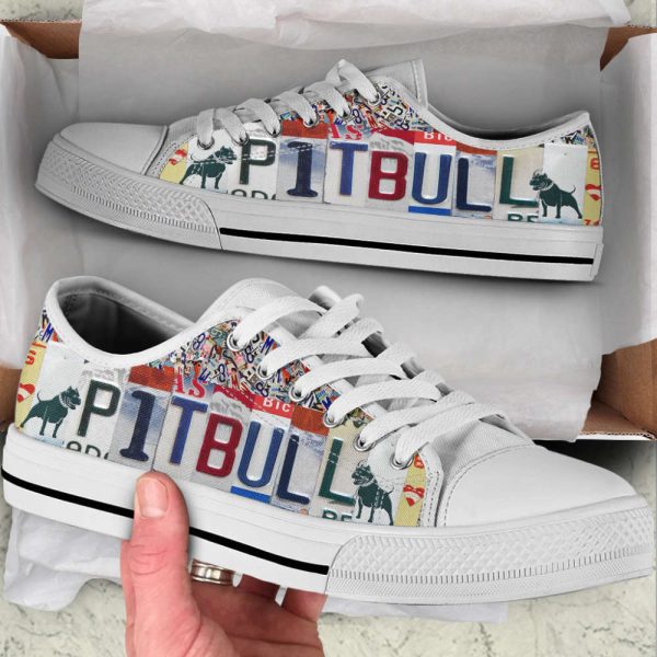 Pitbull Dog License Plates Low Top Shoes Canvas Sneakers Casual Shoes