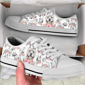 pitbull dog watercolor flower low top shoes canvas sneakers .jpeg