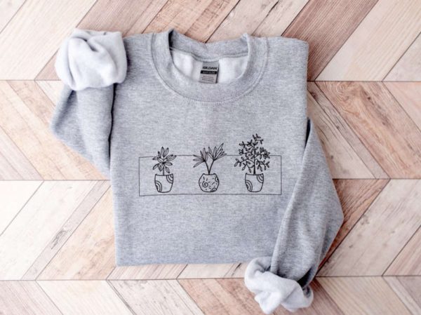 Plant Flower Embroidered Sweatshirt 2D Crewneck Sweatshirt For Men And Women