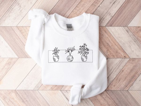 Plant Flower Embroidered Sweatshirt 2D Crewneck Sweatshirt For Men And Women