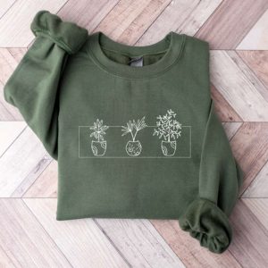 Plant Flower Embroidered Sweatshirt 2D Crewneck…