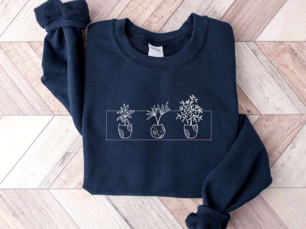 Plant Flower Embroidered Sweatshirt 2D Crewneck Sweatshirt For Men And Women