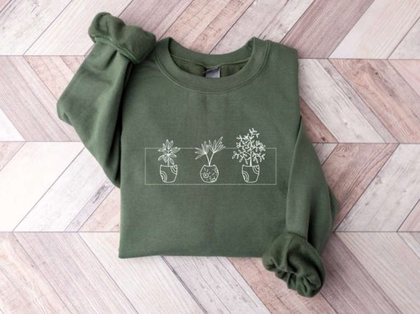 Plant Flower Embroidered Sweatshirt 2D Crewneck Sweatshirt For Men And Women