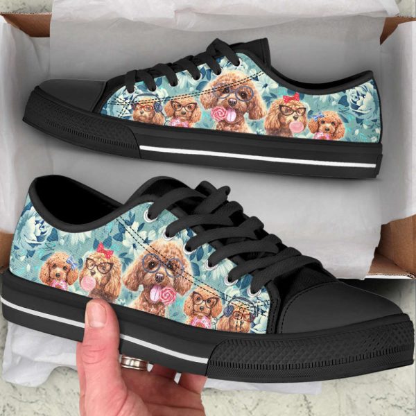 Poodle Dog Flowers Pattern Low Top Shoes Canvas Sneakers