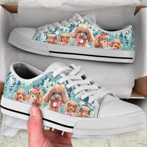 Poodle Dog Flowers Pattern Low Top…